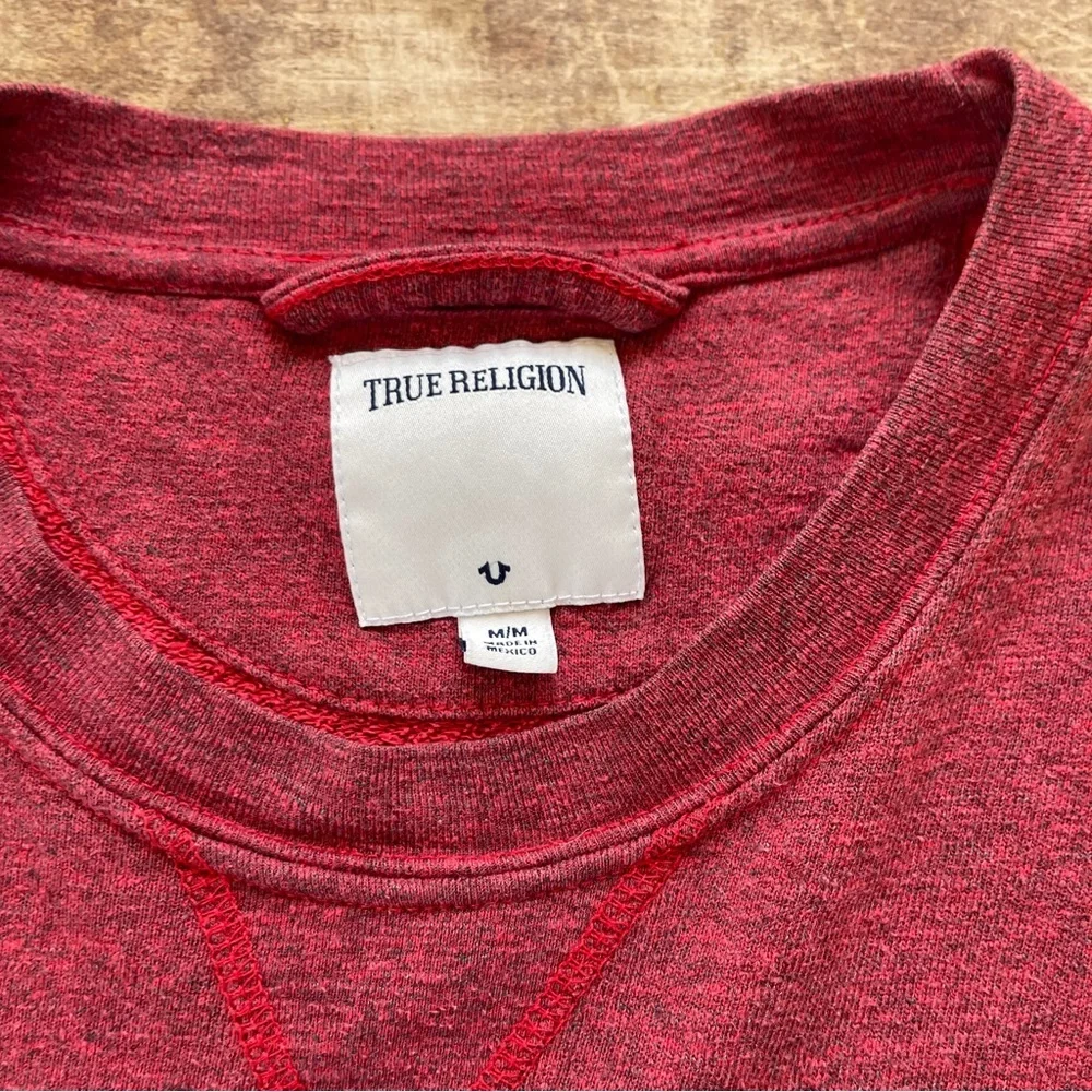 True Religion Red Embossed Logo Crewneck Sweatshirt Size Medium